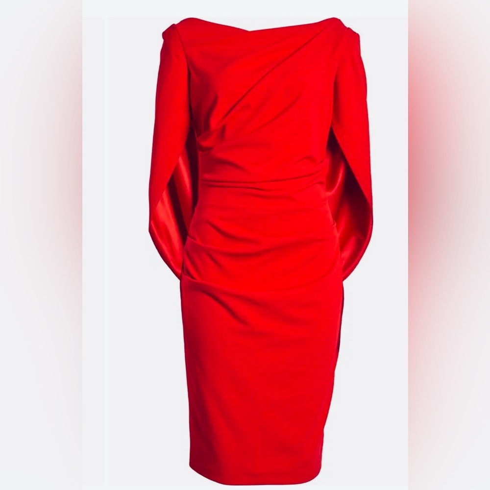 Betsy Adam Jordan Cape Sleeve Crepe Sheath Dress Red Size 10 - Picture 4 of 7